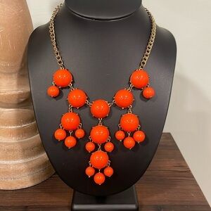 Vintage Orange Coral Bubble Bead Statement Bib Necklace 28"